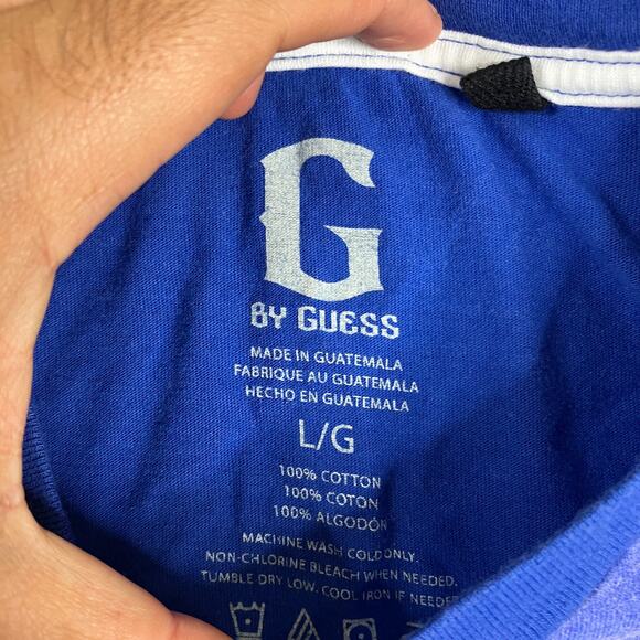 G by Guess T-Shirt Mens Size L Blue White Split Graphic Casual Streetwear - Picture 3 of 7